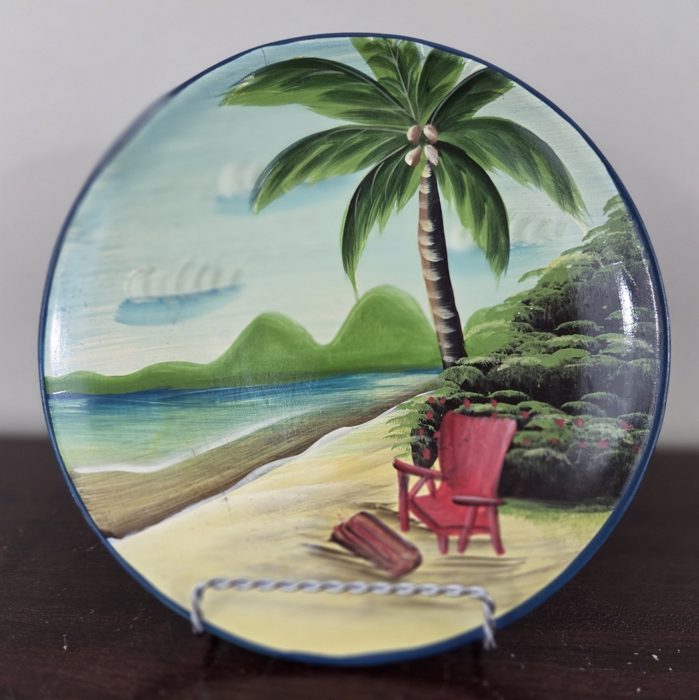 MayRich Company TROPICAL BEACH PALM TREES 10.5”HAND PAINTED PLATE Wall Decor
